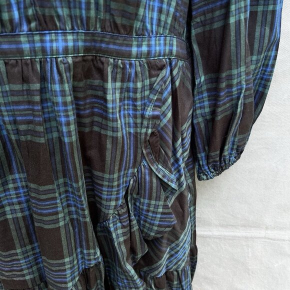 Free Assembly Size Large L Blue Green Tartan Plaid Dress V-Neck Mini Faux Wrap - Picture 4 of 6